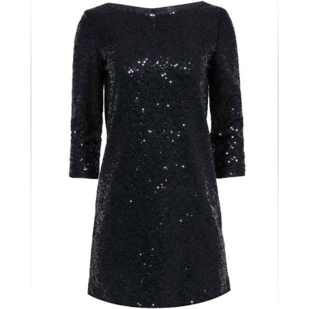 Tahari Black Sequins Shift Dress Size Medium Cocktail Whimsy Goth‎ Sparkle